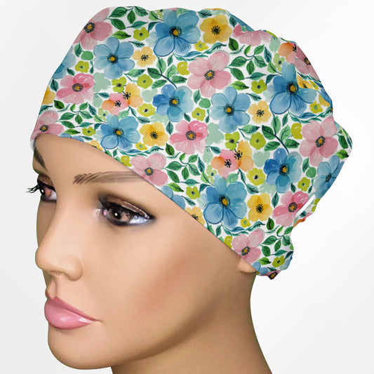 Dark Pastel Floral Low-Tie Surgeon Scrub Cap