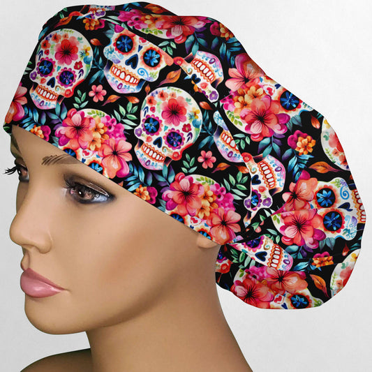 Dia De Los Muertos Bouffant Scrub Cap
