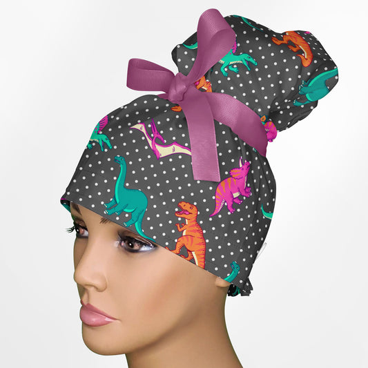 Dino Dots High Bun Ponytail Scrub Cap