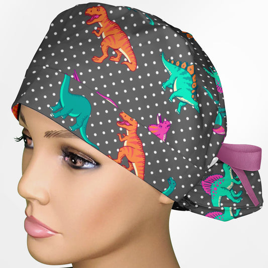 Dino Dots Ponytail Scrub Cap
