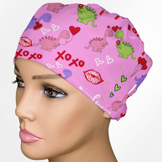 Dino Love Low-Tie Surgeon Scrub Cap