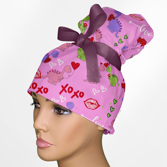 Dino Love High Bun Ponytail Scrub Cap