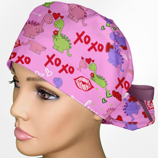 Dino Love Ponytail Scrub Cap