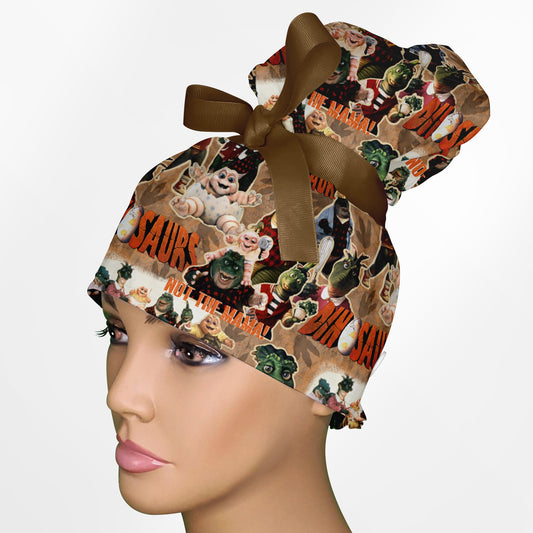 Dinosaurs High Bun Ponytail Scrub Cap