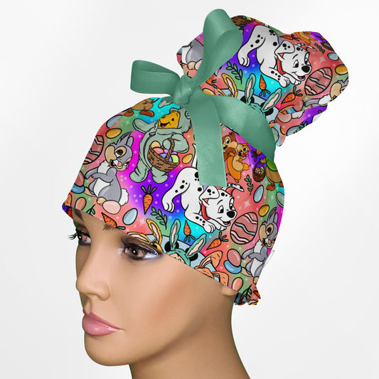 Enchanted Easter High Bun Ponytail Scrub Cap