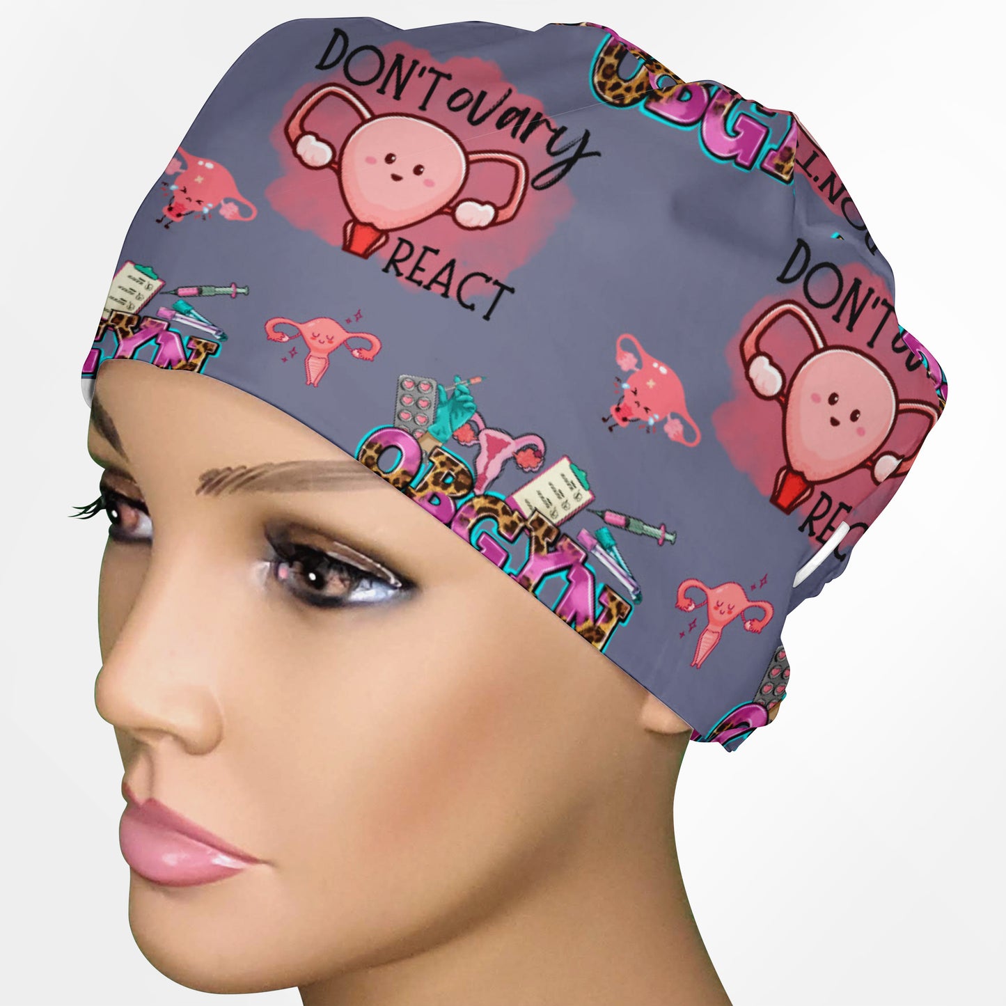 Don't Ovary React (Obgyn) - dark Low-Tie Surgeon Scrub Cap
