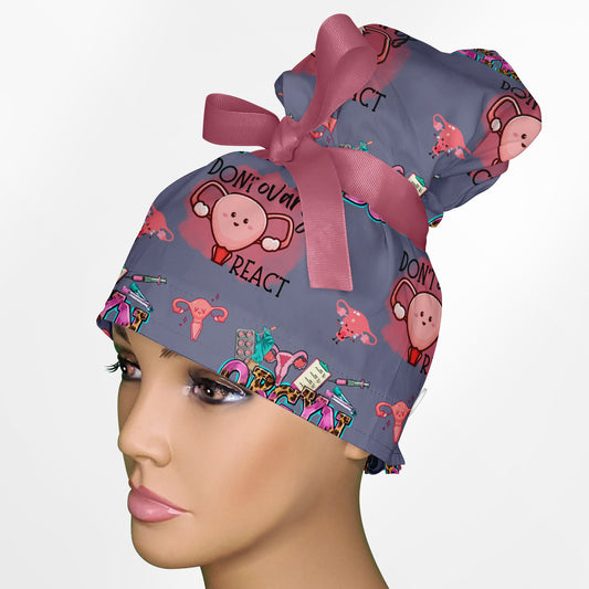 Don't Ovary React (Obgyn) - dark High Bun Ponytail Scrub Cap