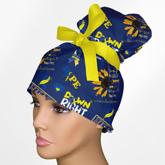 Down Syndrome Sunflower High Bun Ponytail Scrub Cap