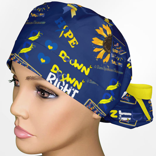 Down Syndrome Sunflower Ponytail Scrub Cap