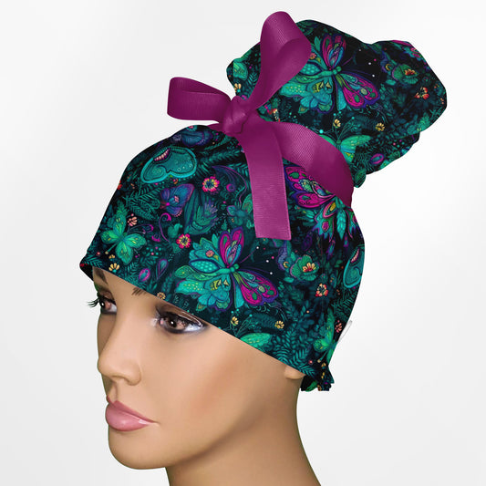 Dragonfly Dream High Bun Ponytail Scrub Cap