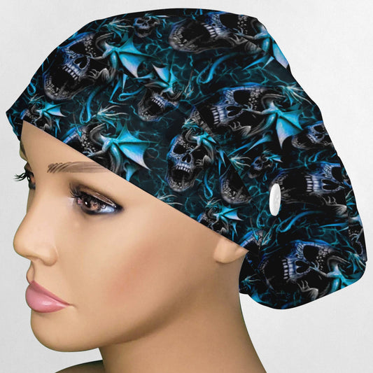 Dragons and Skulls Blue Euro Scrub Cap