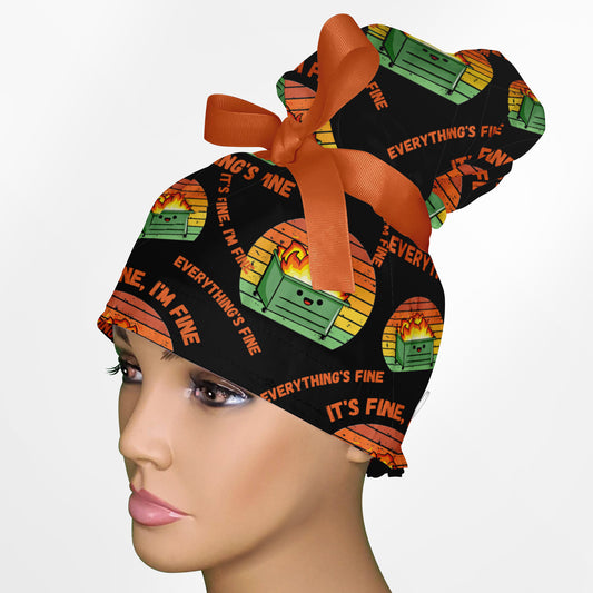 Dumpster Fire High Bun Ponytail Scrub Cap