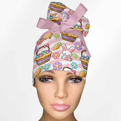Easter High Bun Ponytail Scrub Cap
