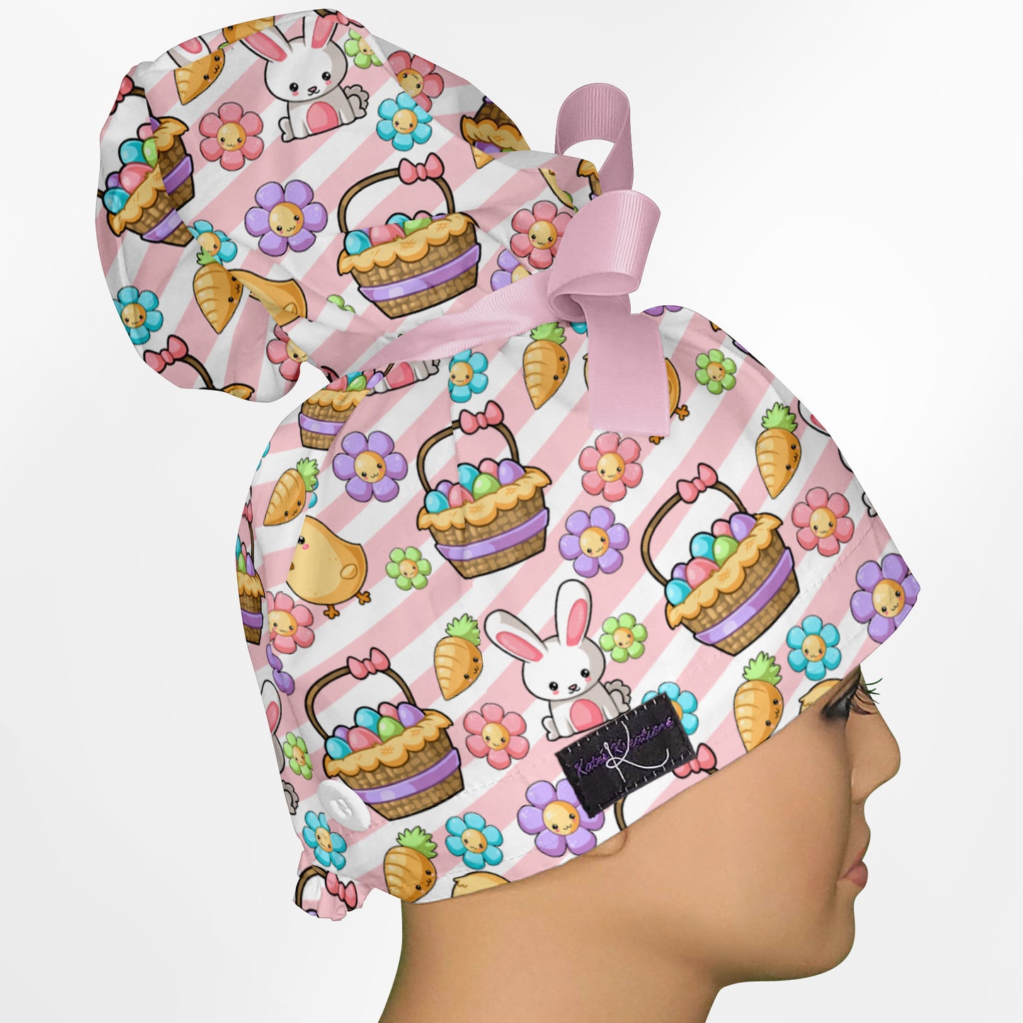 Easter High Bun Ponytail Scrub Cap
