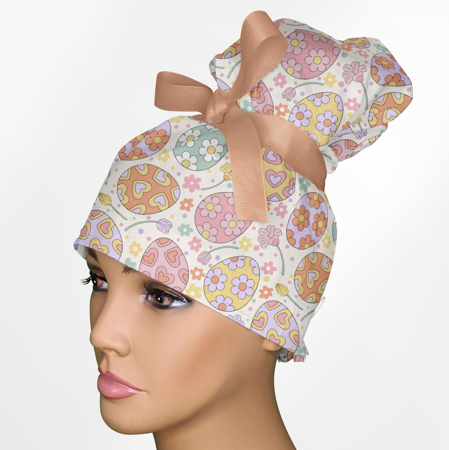 Easter Eggs High Bun Ponytail Scrub Cap