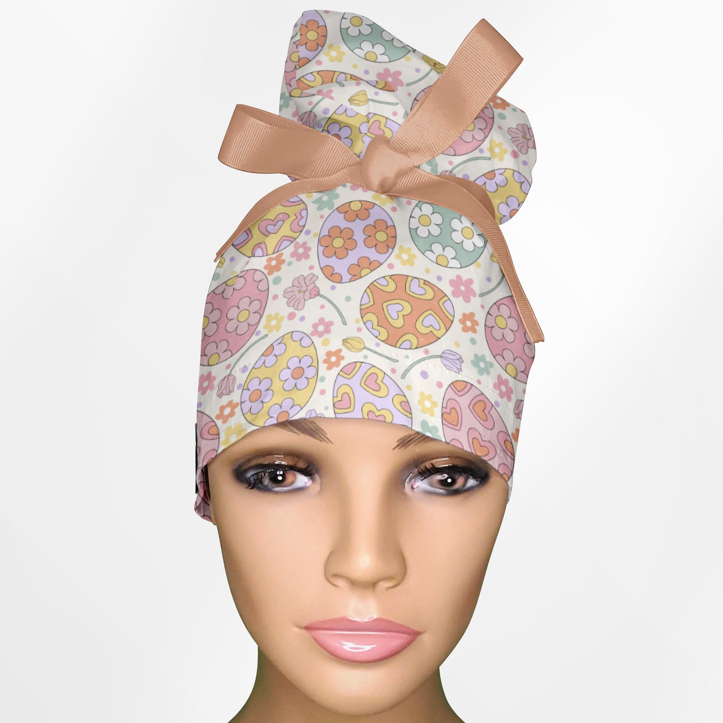 Easter Eggs High Bun Ponytail Scrub Cap