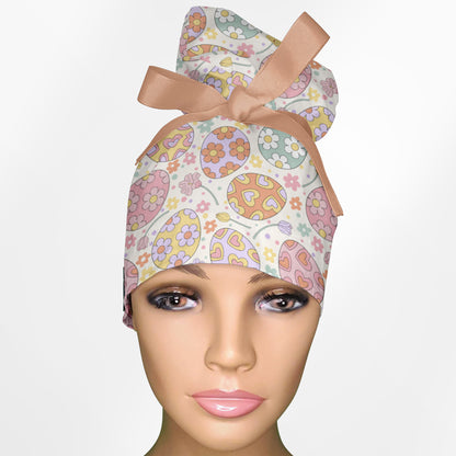 Easter Eggs High Bun Ponytail Scrub Cap