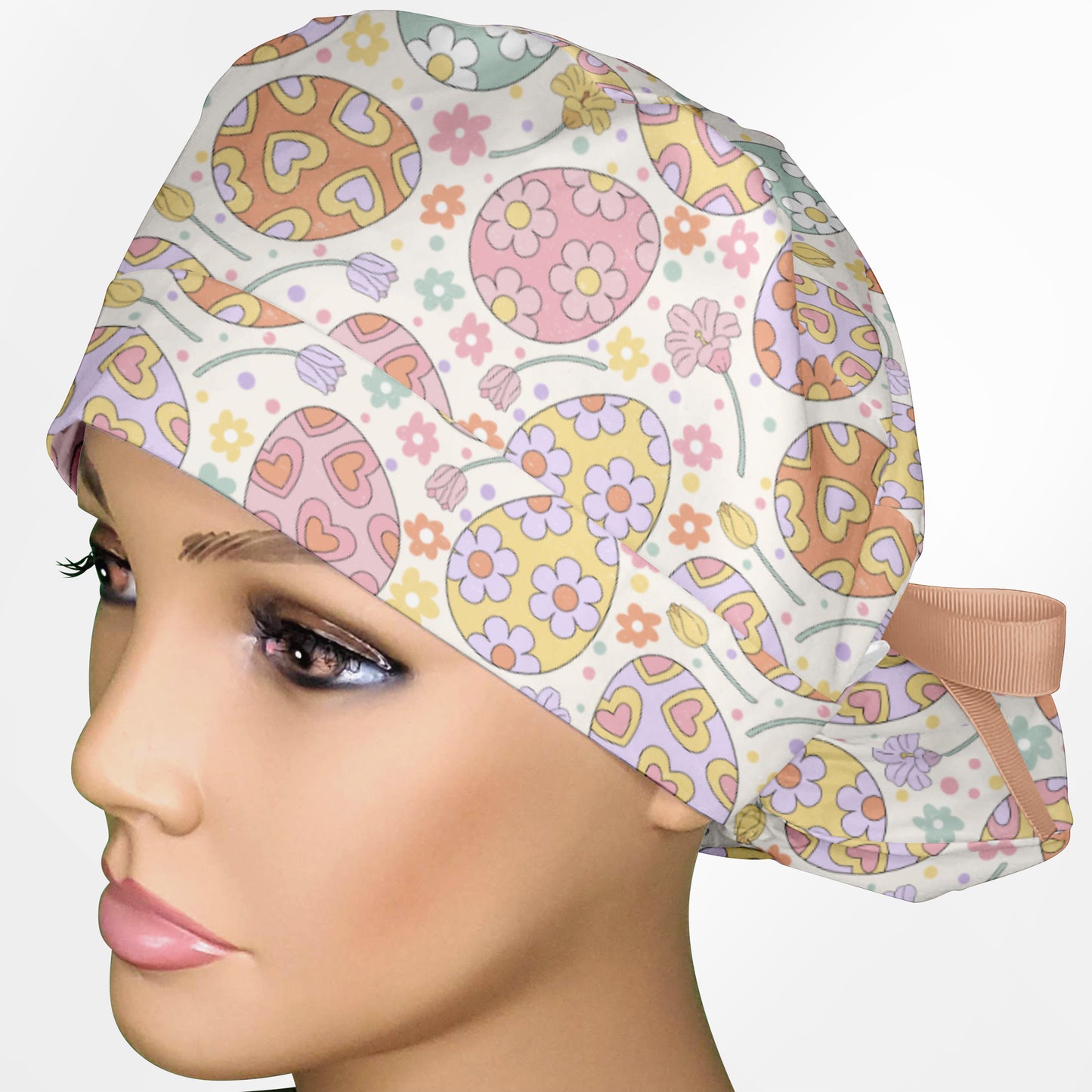 Easter Eggs Ponytail Scrub Cap
