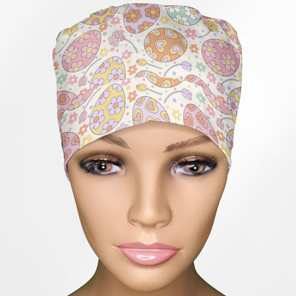 Easter Eggs Ponytail Scrub Cap