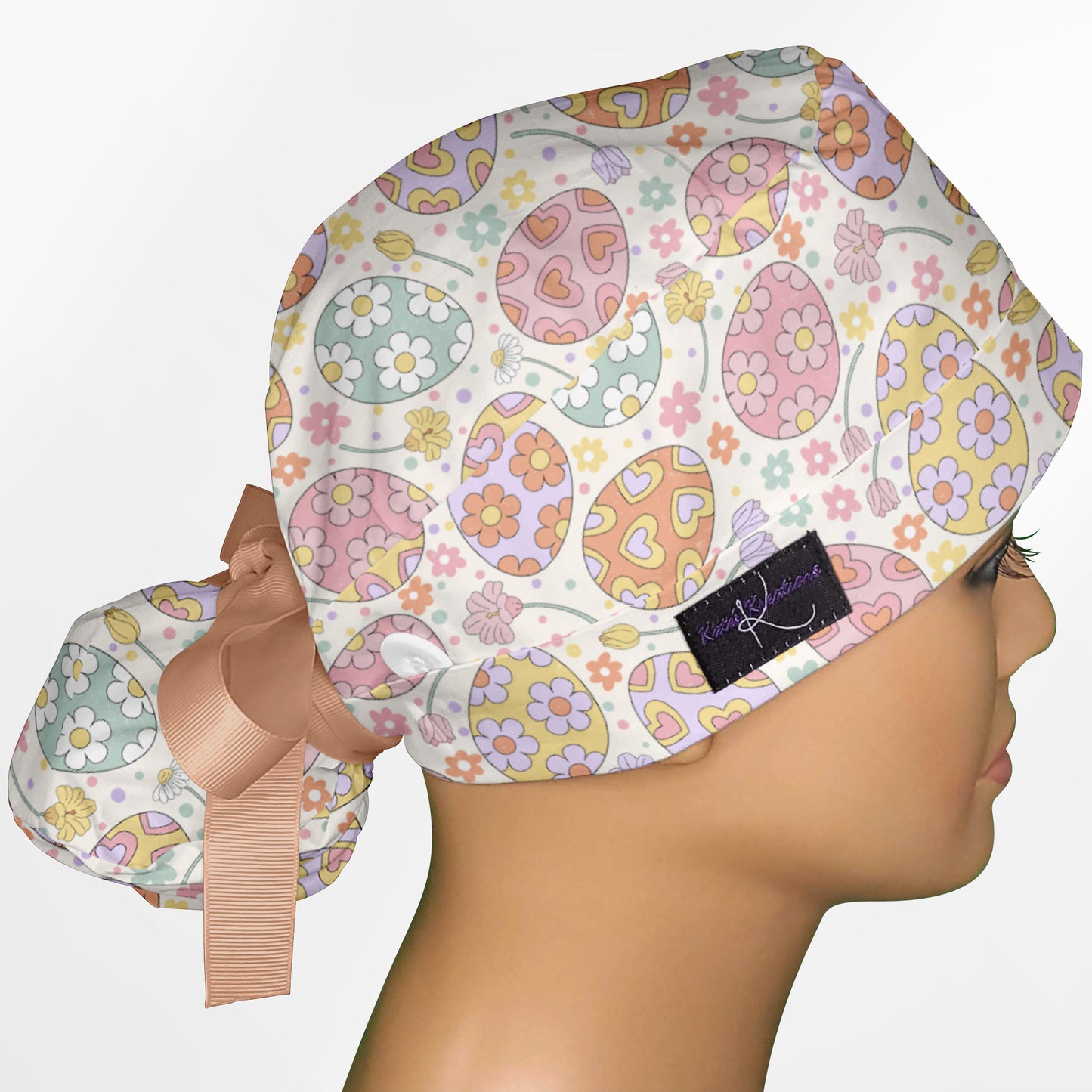 Easter Eggs Ponytail Scrub Cap