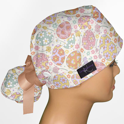 Easter Eggs Ponytail Scrub Cap