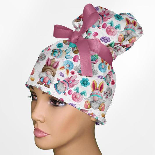 Easter Gnomes High Bun Ponytail Scrub Cap