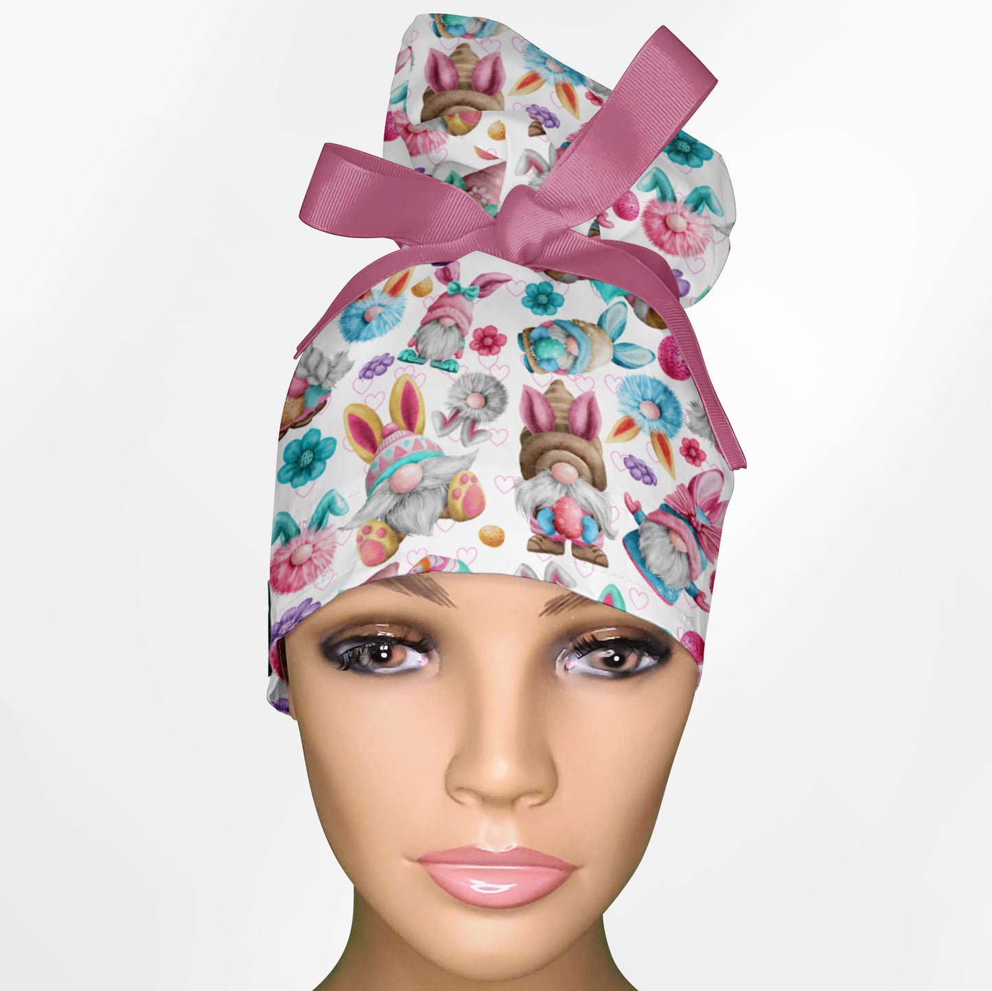 Easter Gnomes High Bun Ponytail Scrub Cap
