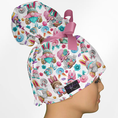 Easter Gnomes High Bun Ponytail Scrub Cap