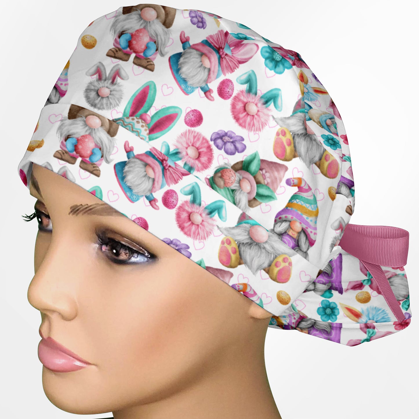 Easter Gnomes Ponytail Scrub Cap
