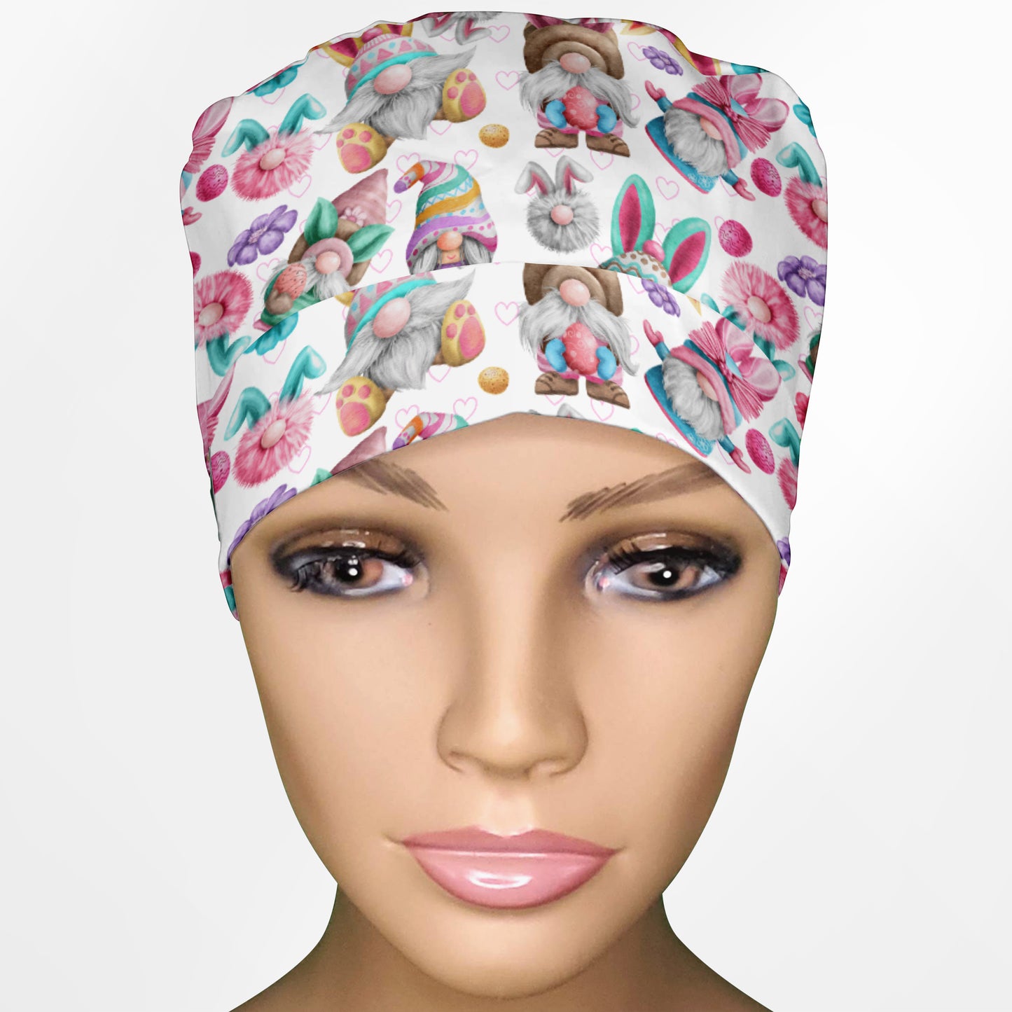 Easter Gnomes Ponytail Scrub Cap
