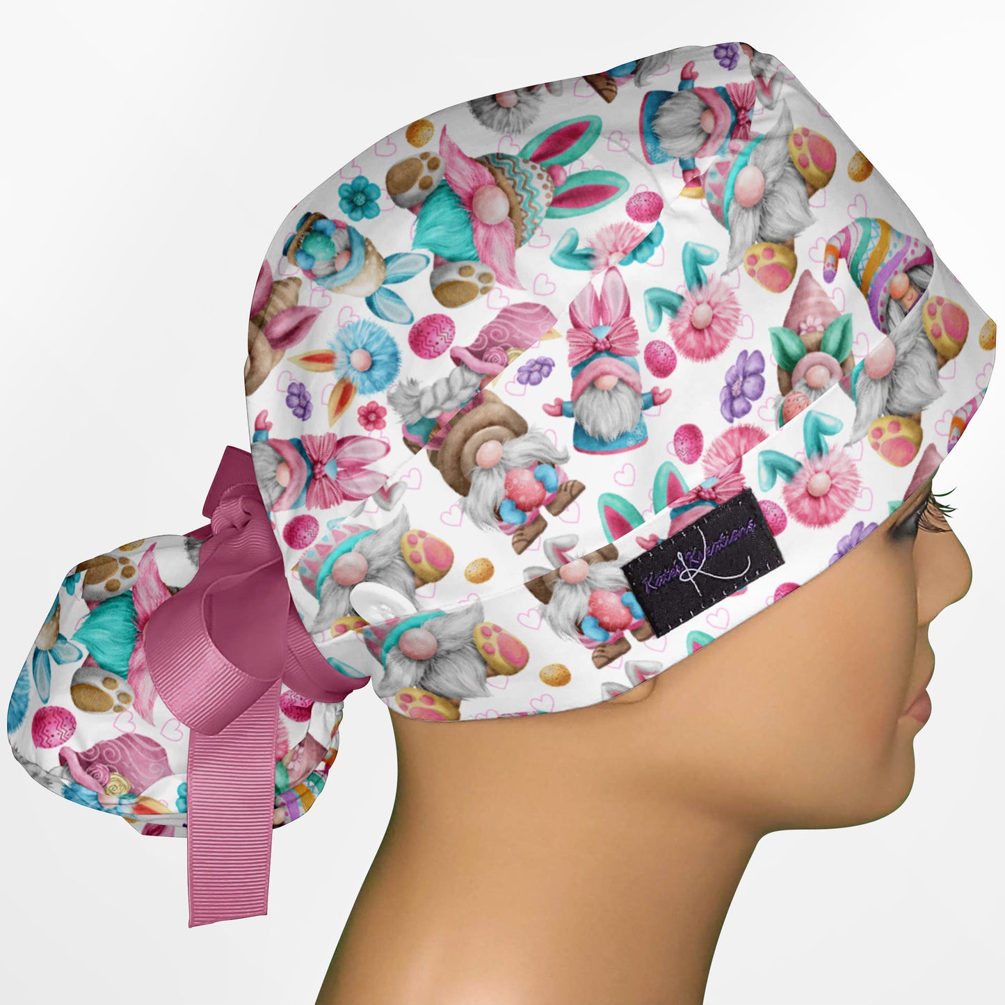 Easter Gnomes Ponytail Scrub Cap