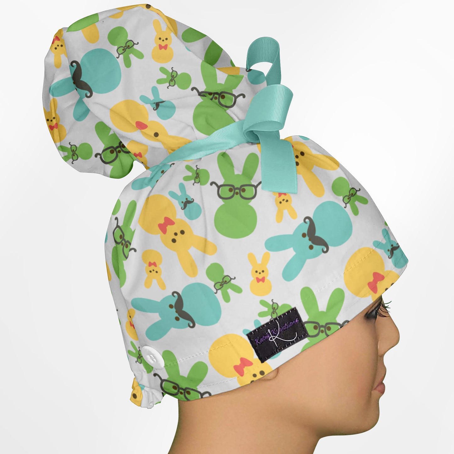 Easter Peeps High Bun Ponytail Scrub Cap