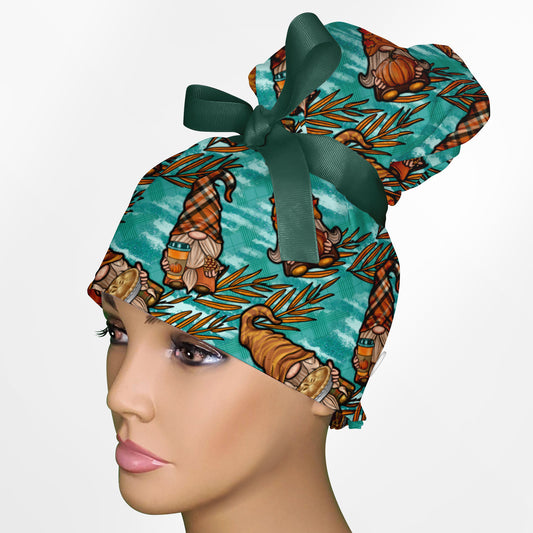 Fall Gnomes High Bun Ponytail Scrub Cap