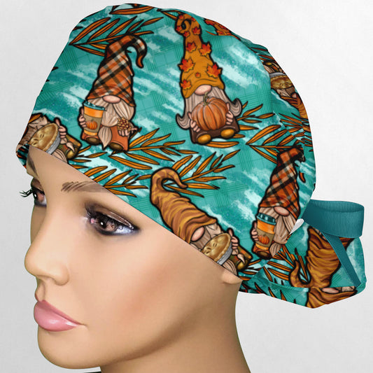 Fall Gnomes Ponytail Scrub Cap