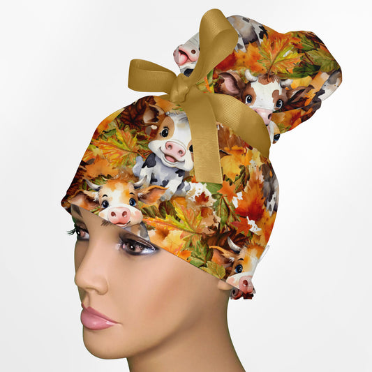 Fall Moooood High Bun Ponytail Scrub Cap