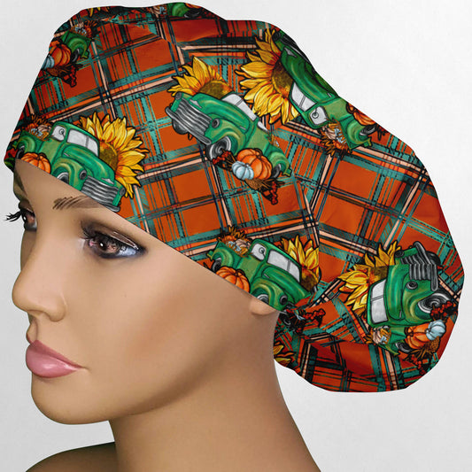 Fall Plaid Trucks Bouffant Scrub Cap