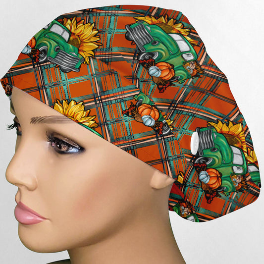 Fall Plaid Trucks Euro Scrub Cap