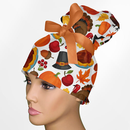 Fall Season High Bun Ponytail Scrub Cap