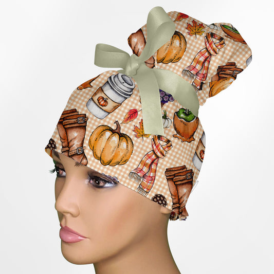 Fall Things High Bun Ponytail Scrub Cap