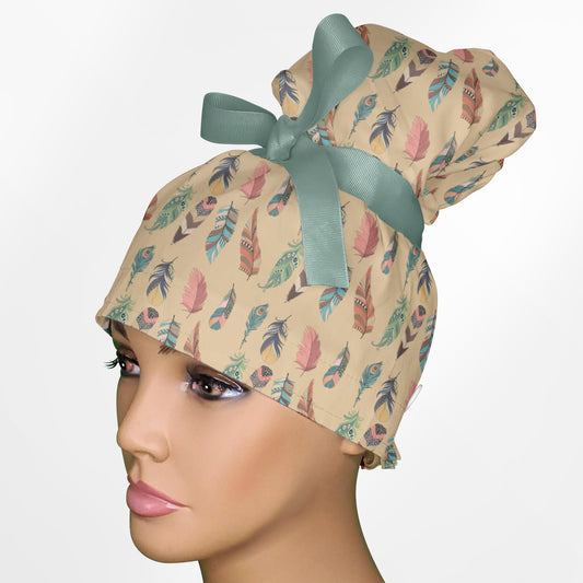 Feathers High Bun Ponytail Scrub Cap