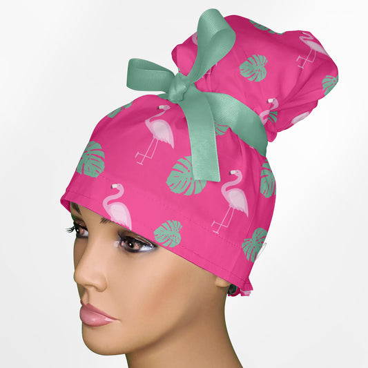 Flamingo High Bun Ponytail Scrub Cap