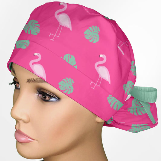 Flamingo Ponytail Scrub Cap