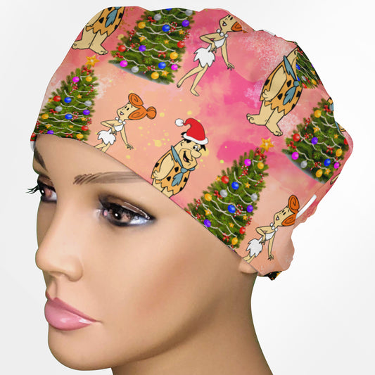 Flintstone Christmas Low-Tie Surgeon Scrub Cap