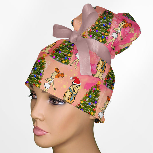 Flintstone Christmas High Bun Ponytail Scrub Cap