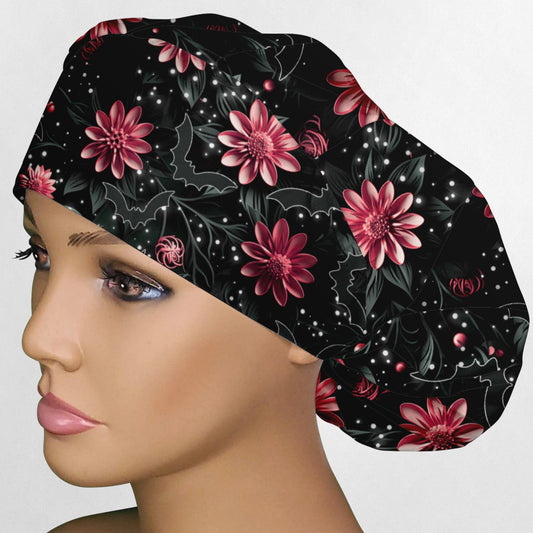 Bat Floral Bouffant Scrub Cap
