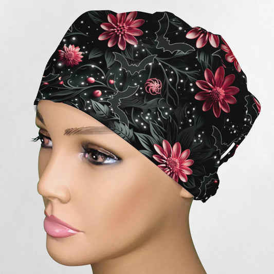 Bat Floral Low-Tie Surgeon Scrub Cap