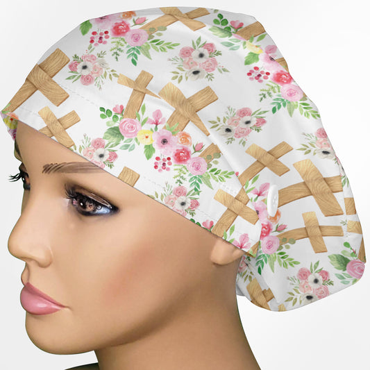 Floral Crosses Euro Scrub Cap