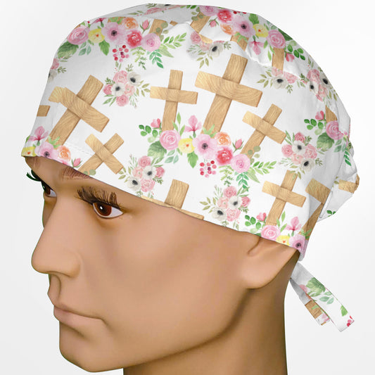 Floral Crosses Surgeon Scrub Cap