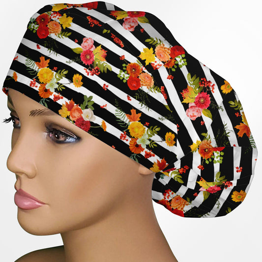 Flower Stripes Bouffant Scrub Cap