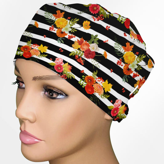 Flower Stripes Low-Tie Surgeon Scrub Cap
